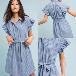 Anthropologie Isabella Sinclair ruffle sleeve shirt dress, pockets, self belt, S